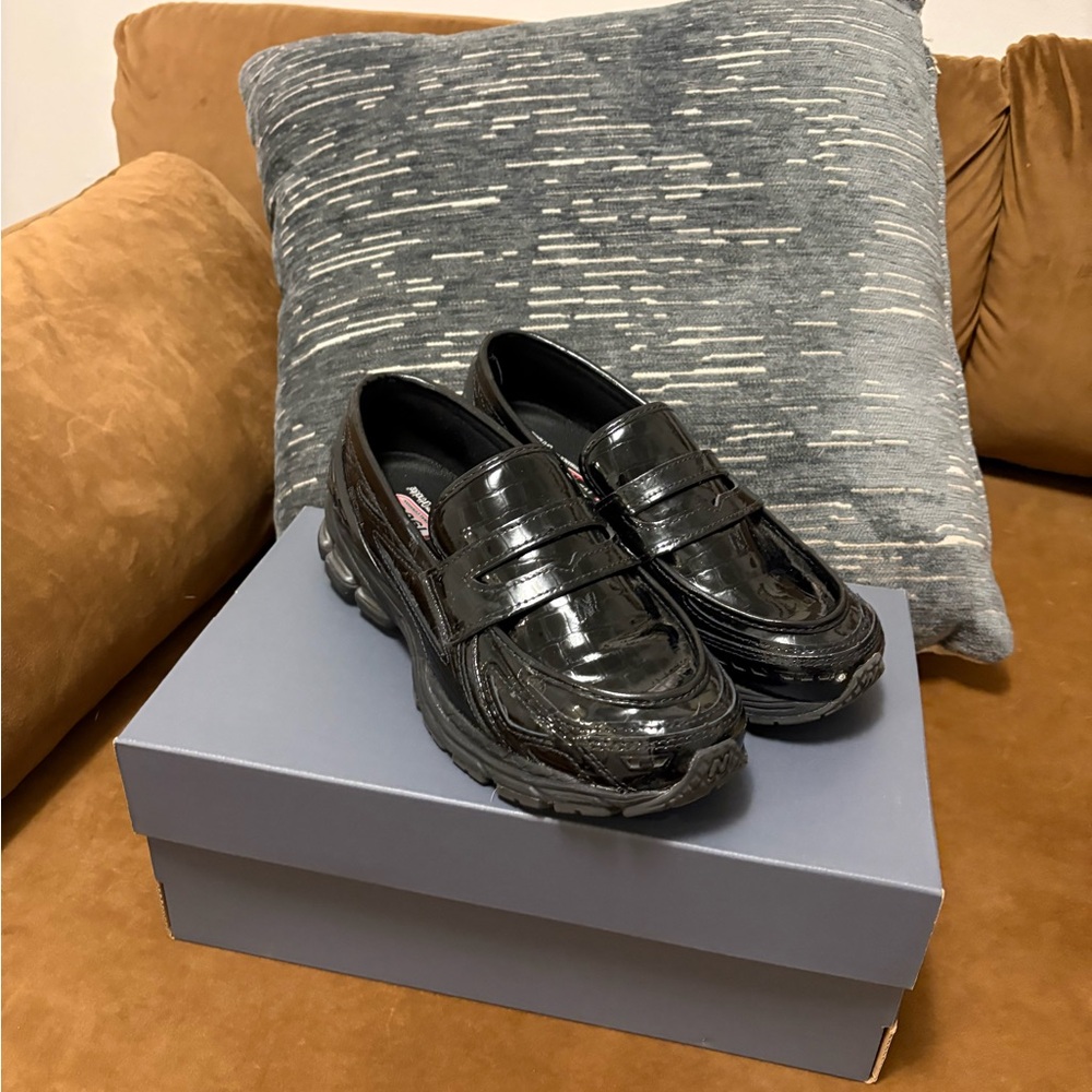 New Balance Black Patent Leather Slip-On Loafers